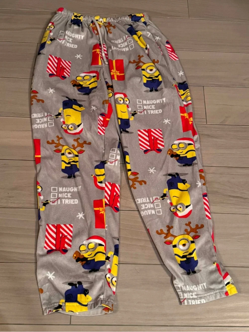Grey Minions Holiday Fleece Pajama Pants LARGE